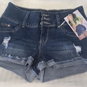 YMI Dark Blue Distressed Jean Shorts Womens/Juniors